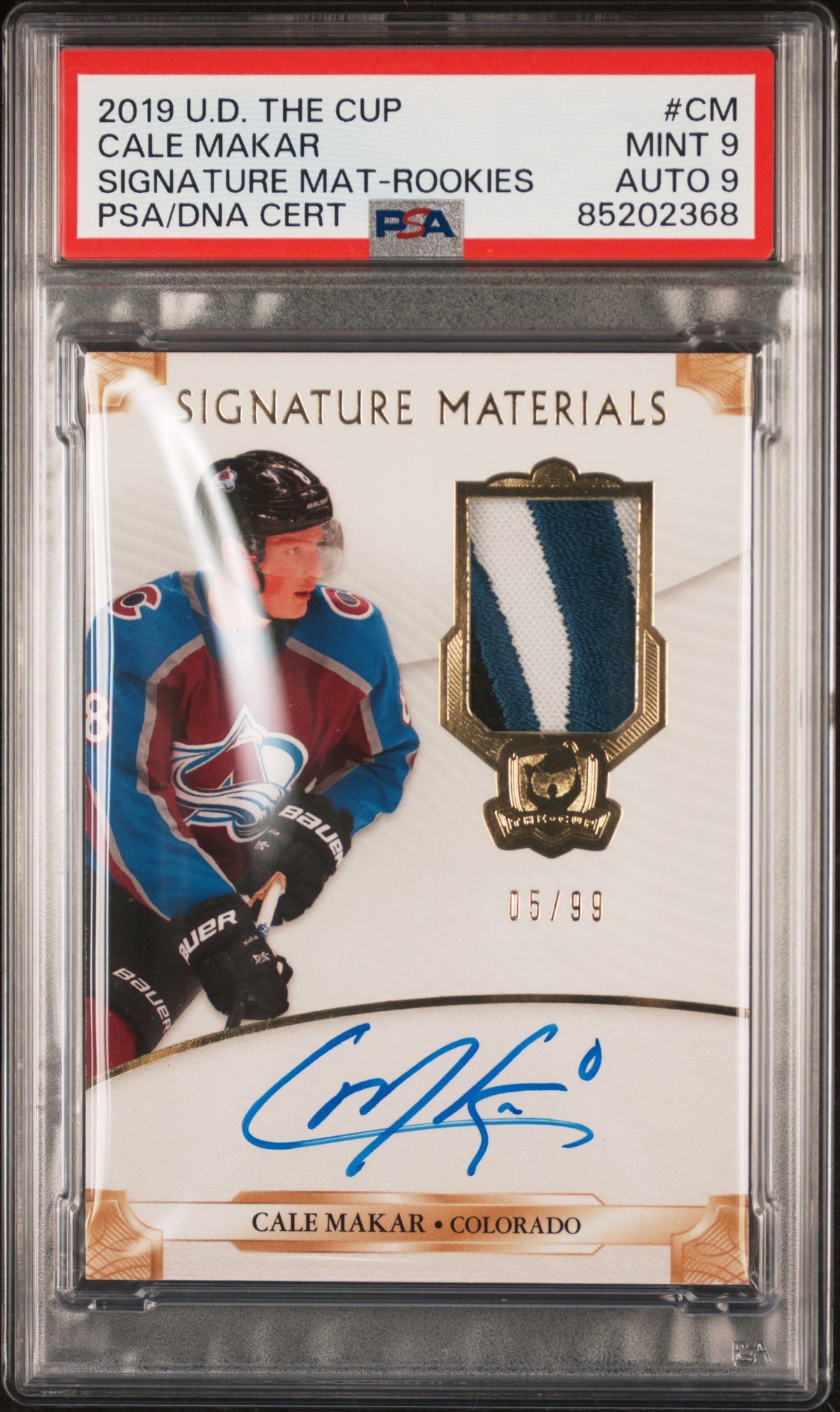 2019 Upper Deck The Cup Signature Mat-Rookies Cale Makar 9 AU PSA #CM