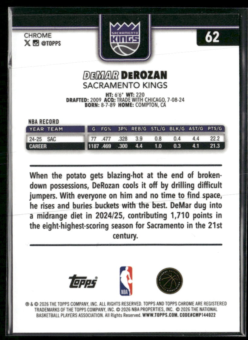 2025-26 Topps Chrome Update Red RayWave Refractor DeMar DeRozan #/5 #62
