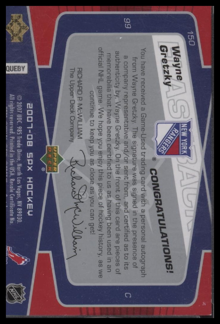 2007-08 SPx Wayne Gretzky AU #150