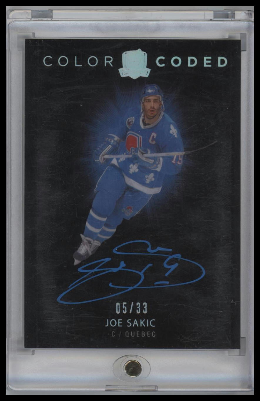 2018-19 Upper Deck The Cup 2017-18 Update I Color Coded Autographs Joe Sakic /33