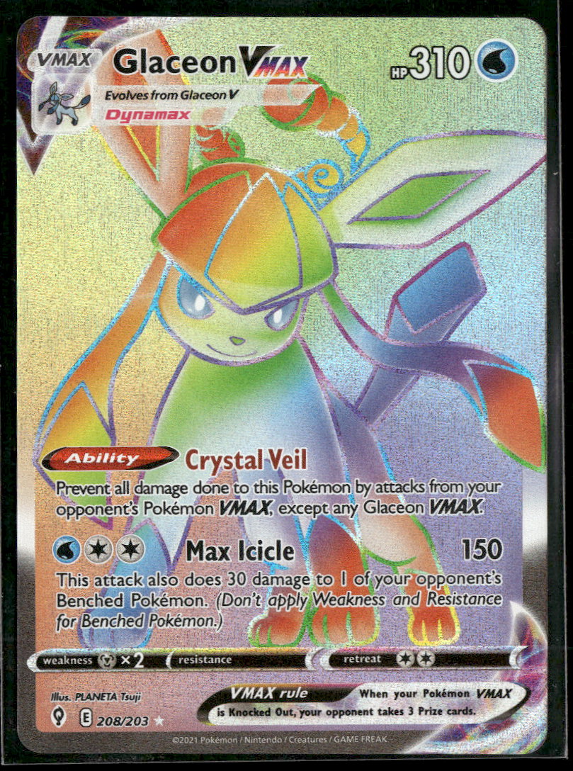 SWSH07: Evolving Skies Glaceon VMAX (Secret) #208/203