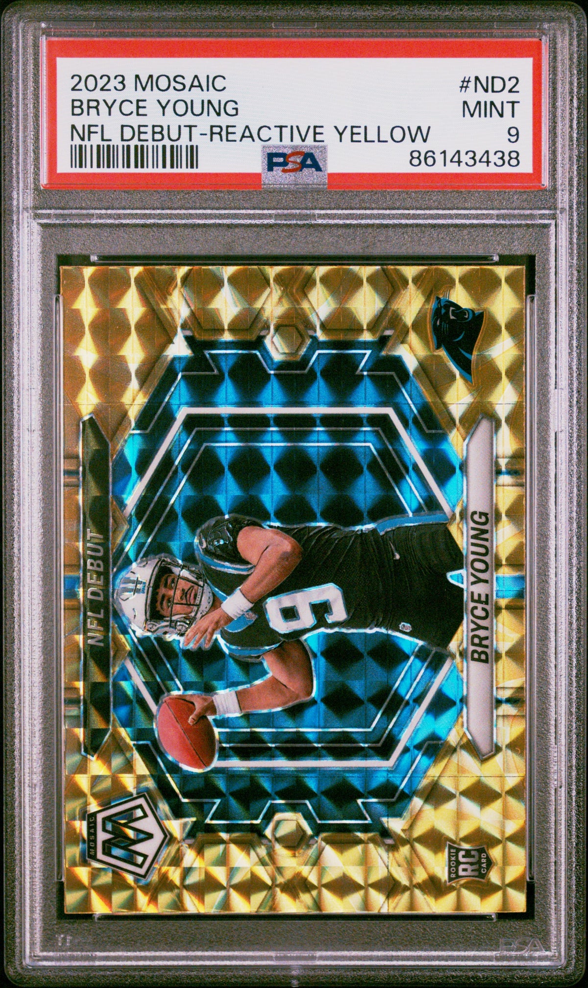 2023 Panini Mosaic Nfl Debut Nfl Debut-Reactive Yellow Bryce Young 9 PSA #ND2