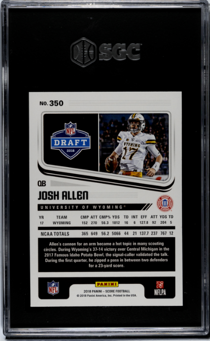 2018 Panini Score Josh Allen 10 SGC #350