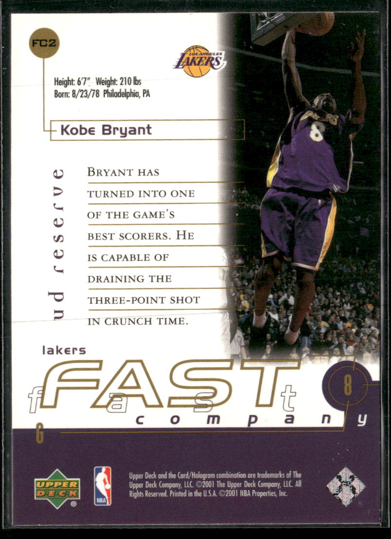 2000-01 UD Reserve Fast Company Kobe Bryant #FC2