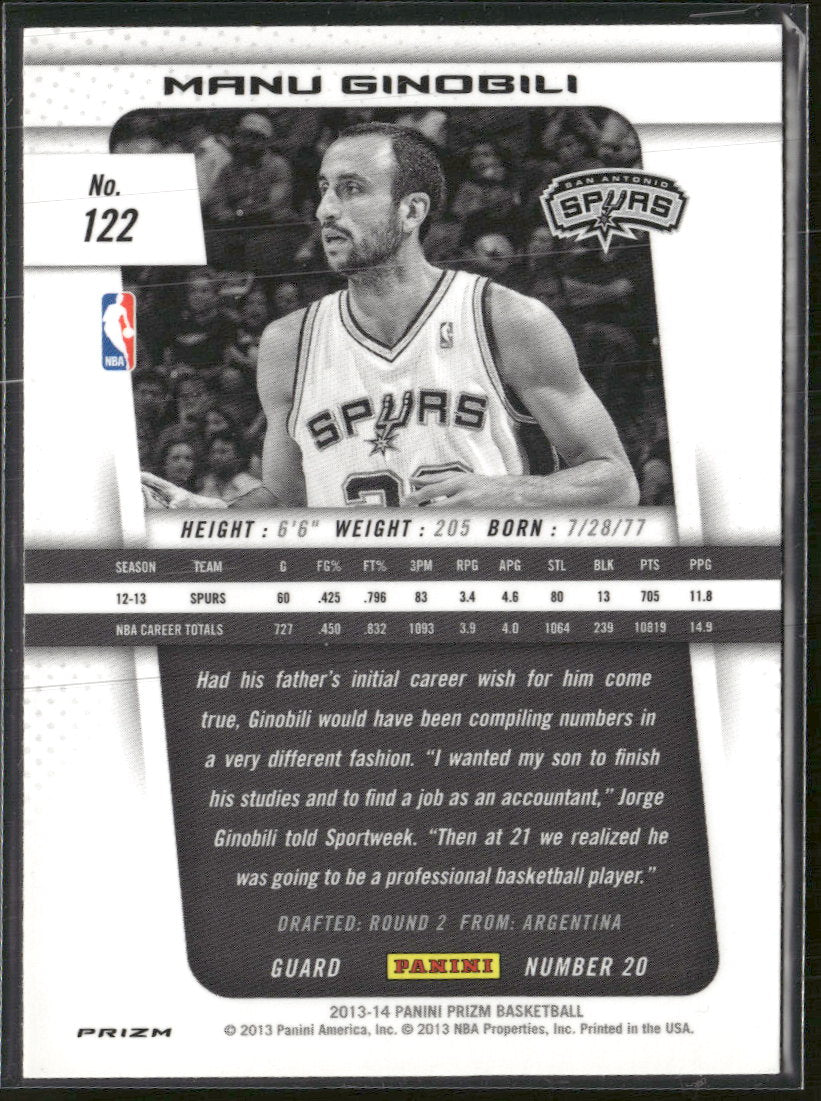 2013-14 Panini Prizm Prizm Red White and Blue Mosaic Manu Ginobili #122