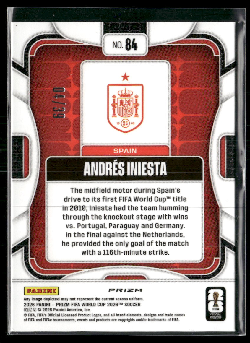 2026 Panini Prizm FIFA World Cup Red Wave Prizm Andres Iniesta #/39 #84