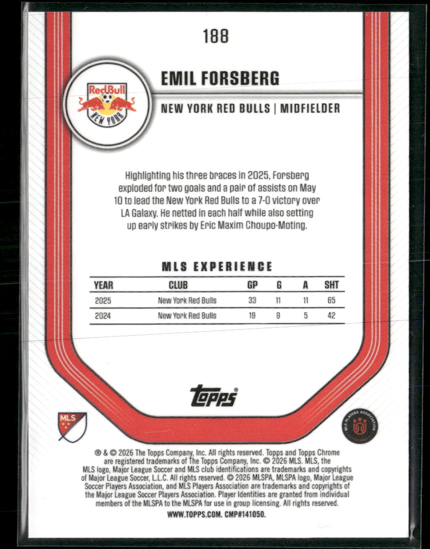 2026 Topps Chrome MLS Orange Refractor Emil Forsberg #/25 #188