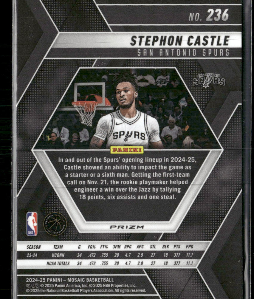 2024-25 Panini Mosaic Reactive Yellow Mosaic Stephon Castle RC #236