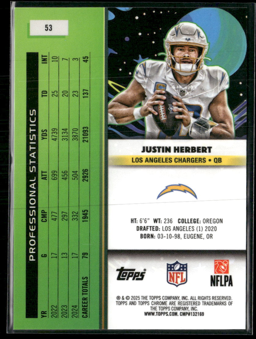 2025 Topps Chrome Cosmic Purple Nebula Refractor Justin Herbert #/150 #53
