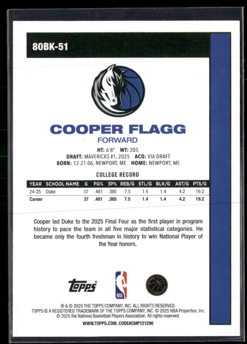 2025-26 Topps 1980-81 Topps Basketball Cooper Flagg #80BK-51
