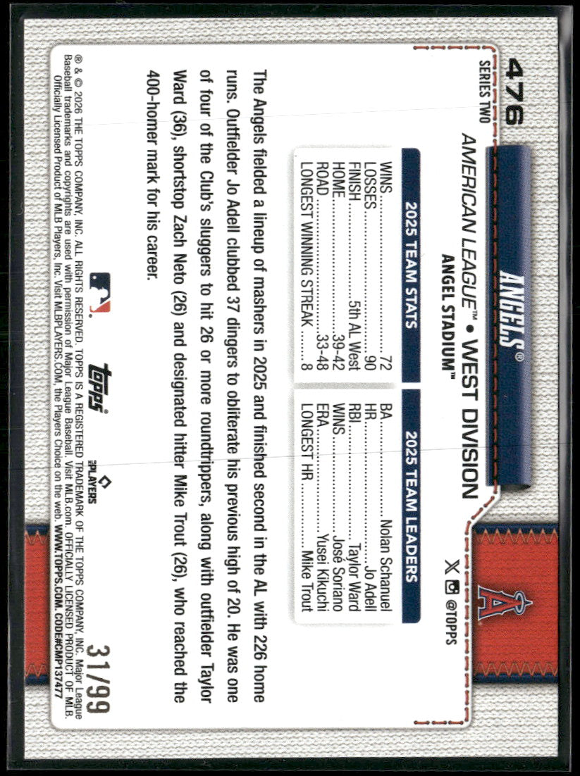 2026 Topps Green Holo Foil Angels #/99 #476