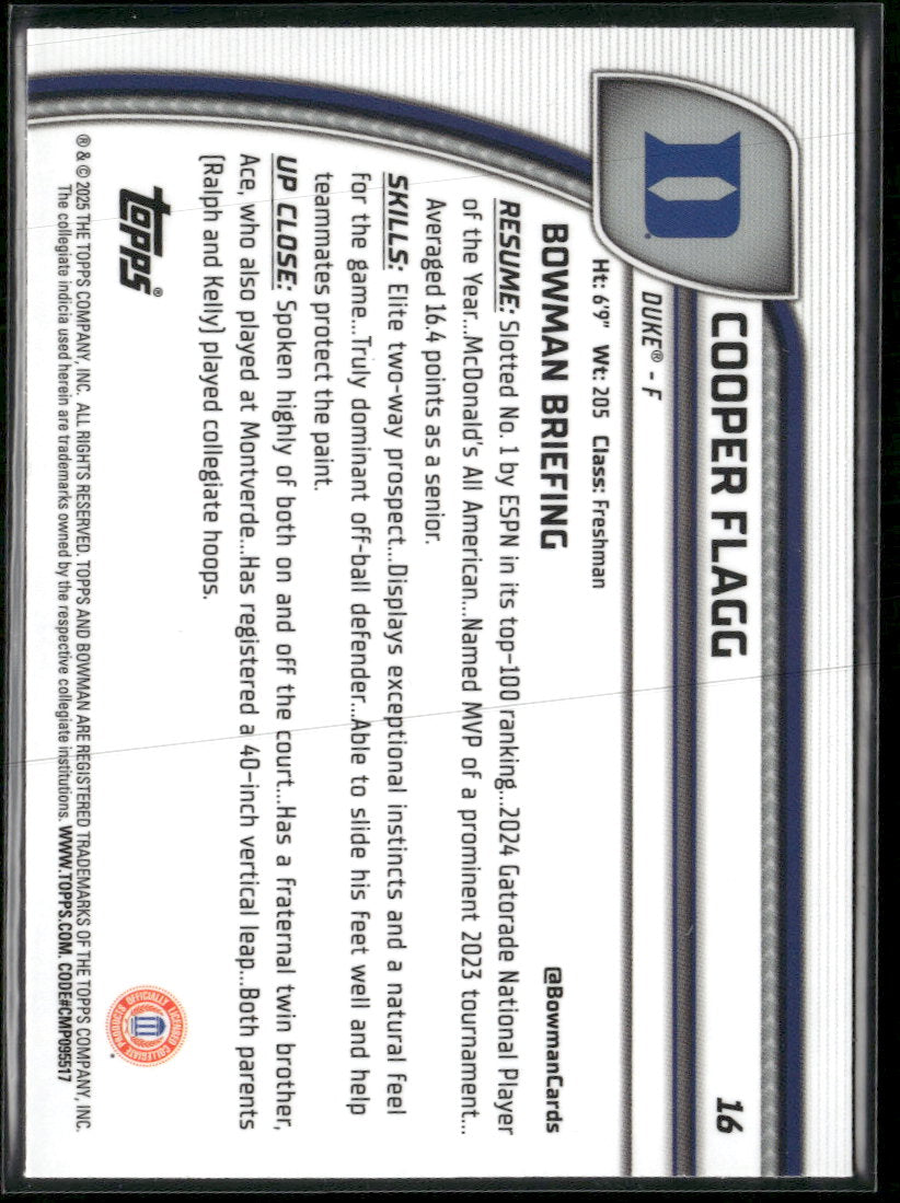 2024-25 Bowman University Chrome Purple Lava Refractor Cooper Flagg #16