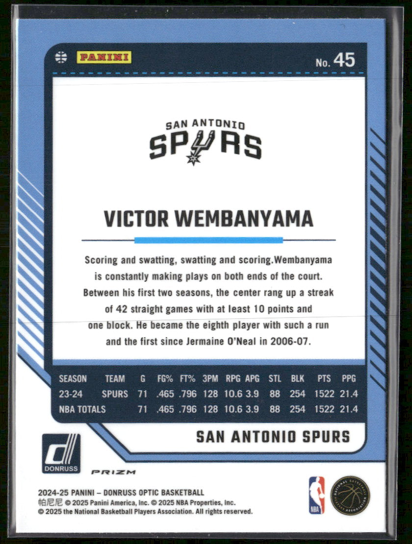 2024-25 Donruss Optic Purple Shock Victor Wembanyama #45