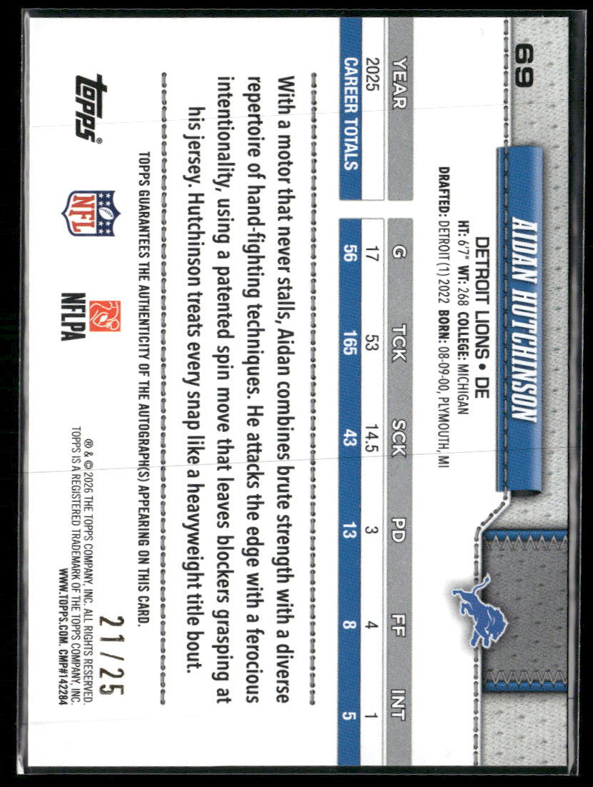 2026 Topps Flagship Orange Holo Foil Aidan Hutchinson #/25 #69