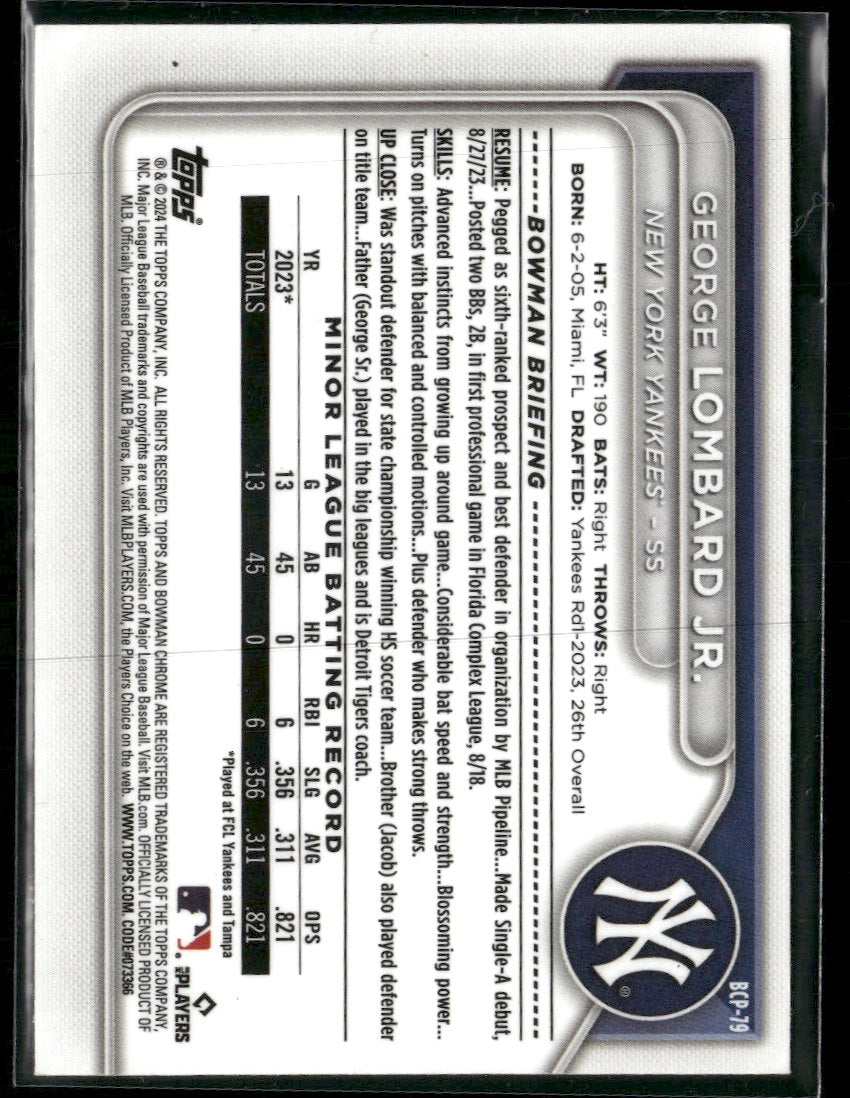 2024 Bowman Chrome Prospects Mojo Refractor George Lombard Jr. #BCP-79