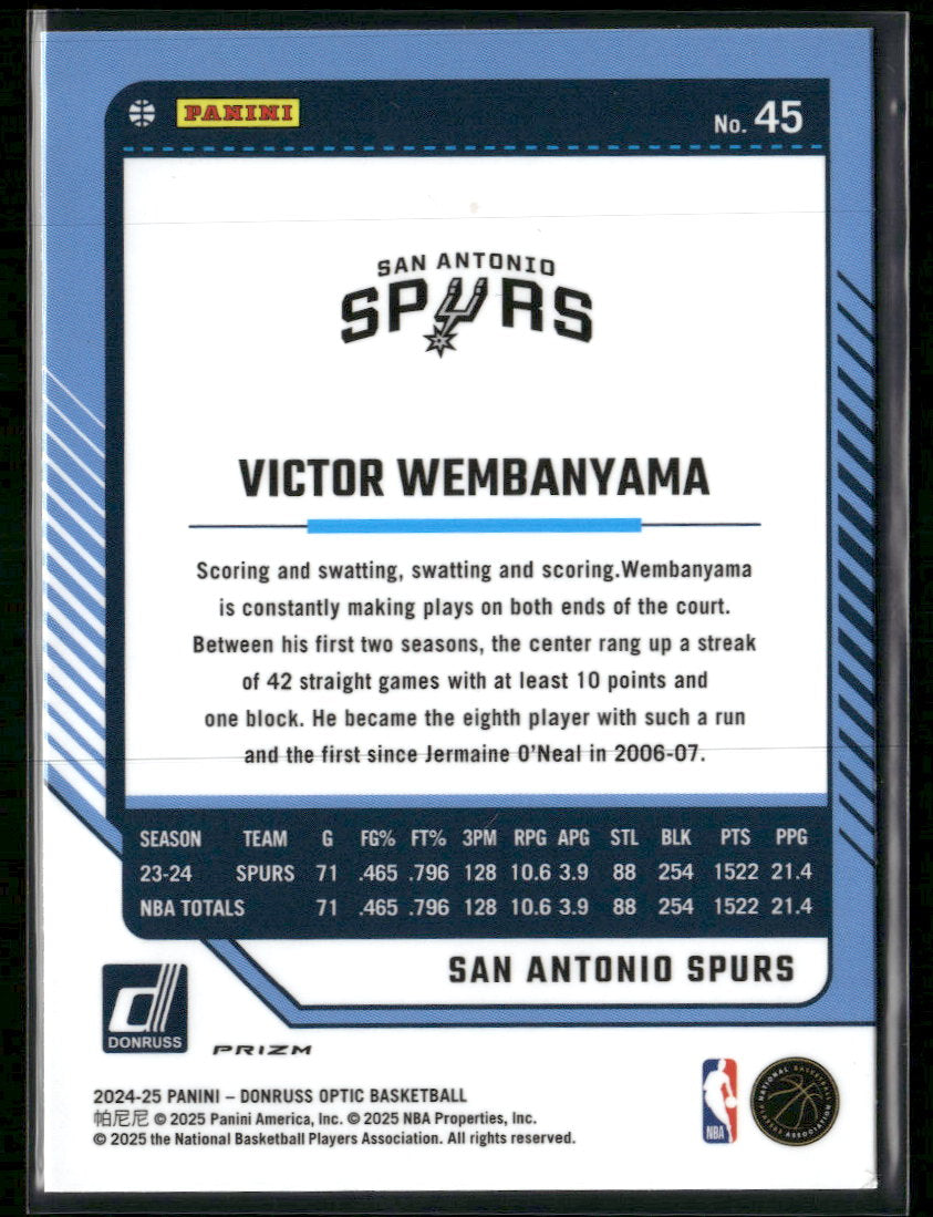 2024-25 Donruss Optic Blue Velocity Victor Wembanyama #45