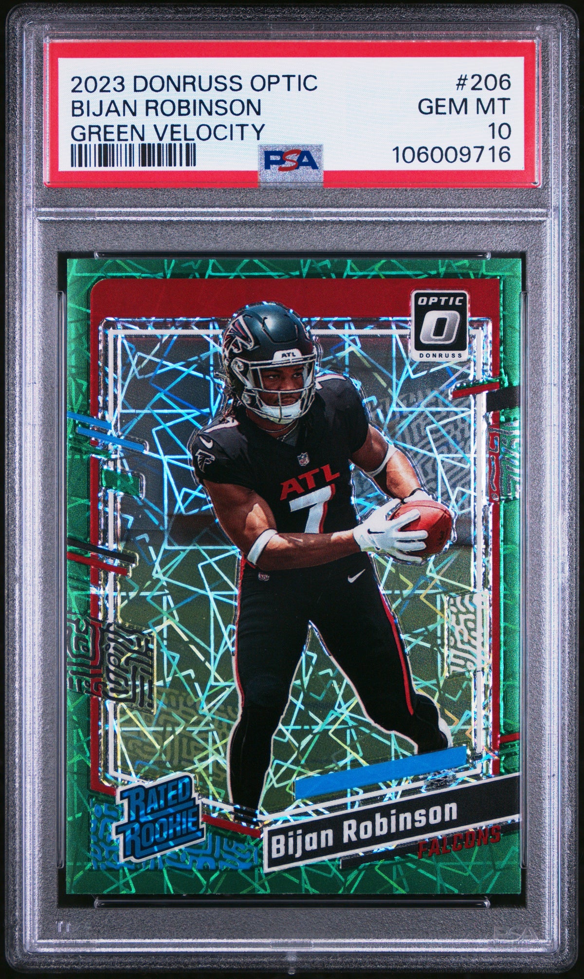 2023 Panini Donruss Optic Green Velocity Bijan Robinson 10 PSA #206