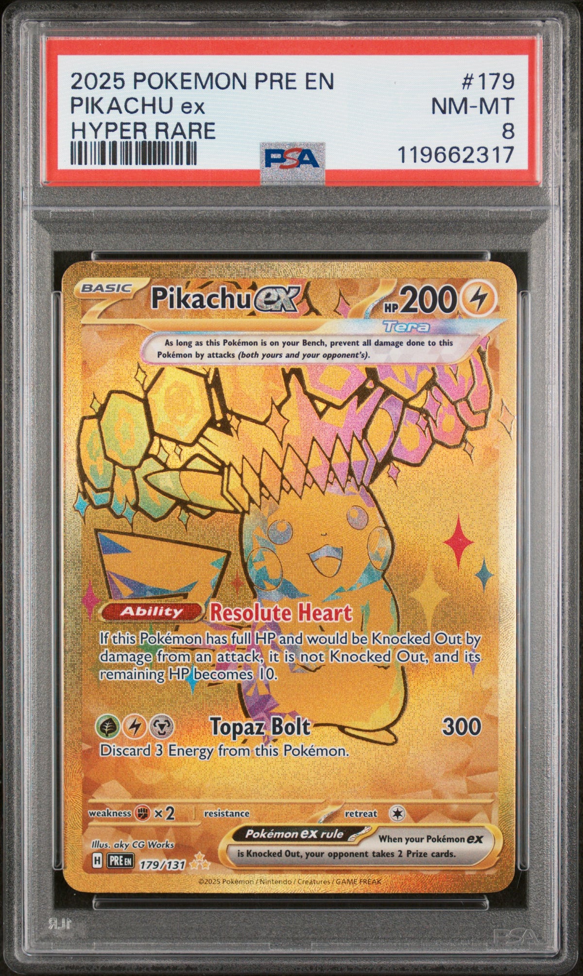 2025 Pokemon Pre En-Prismatic Evolutions Hyper Rare Pikachu Ex 8 PSA #179