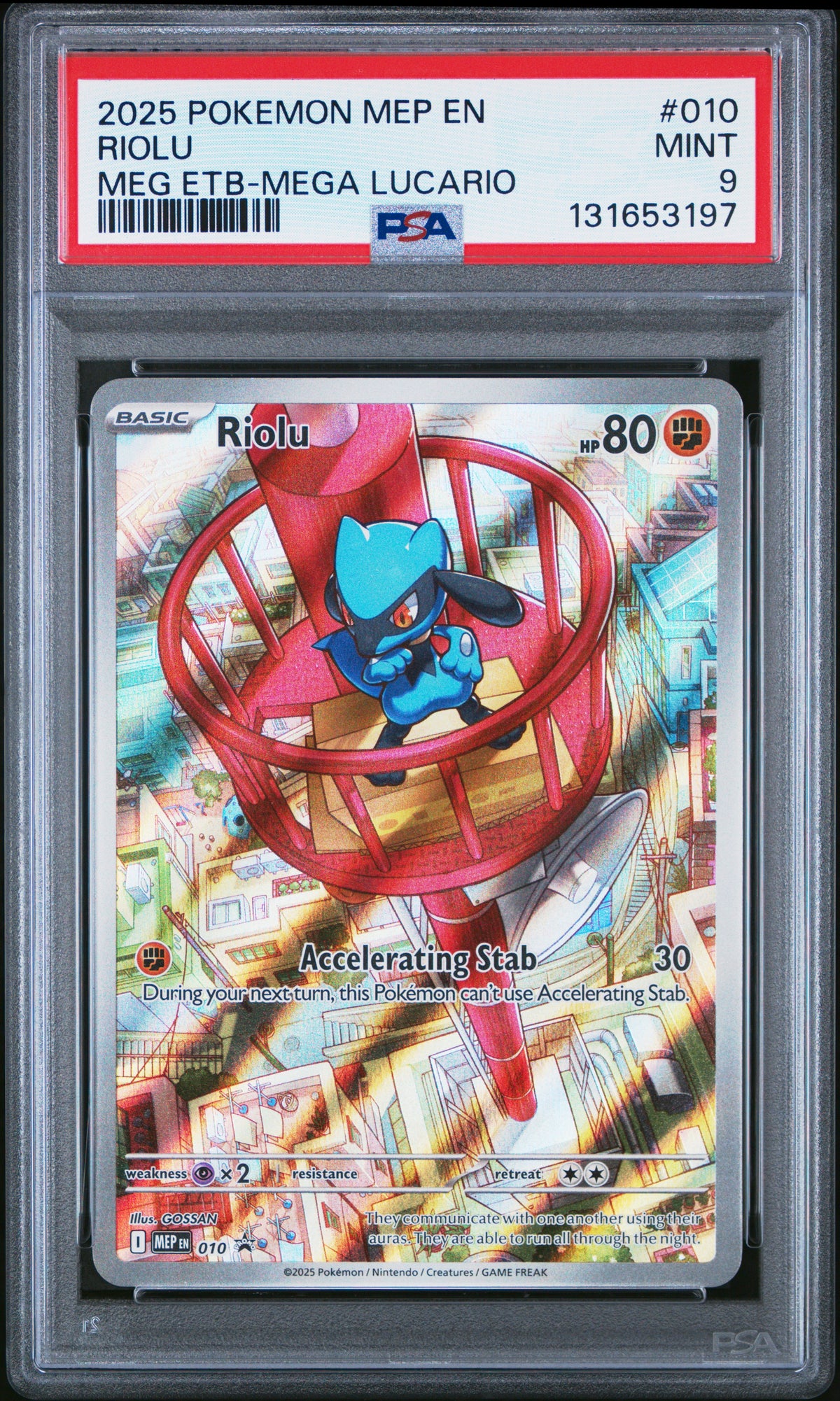 2025 Pokemon Mep En-Me Black Star Promo Meg Etb-Mega Lucario Riolu 9 PSA #010