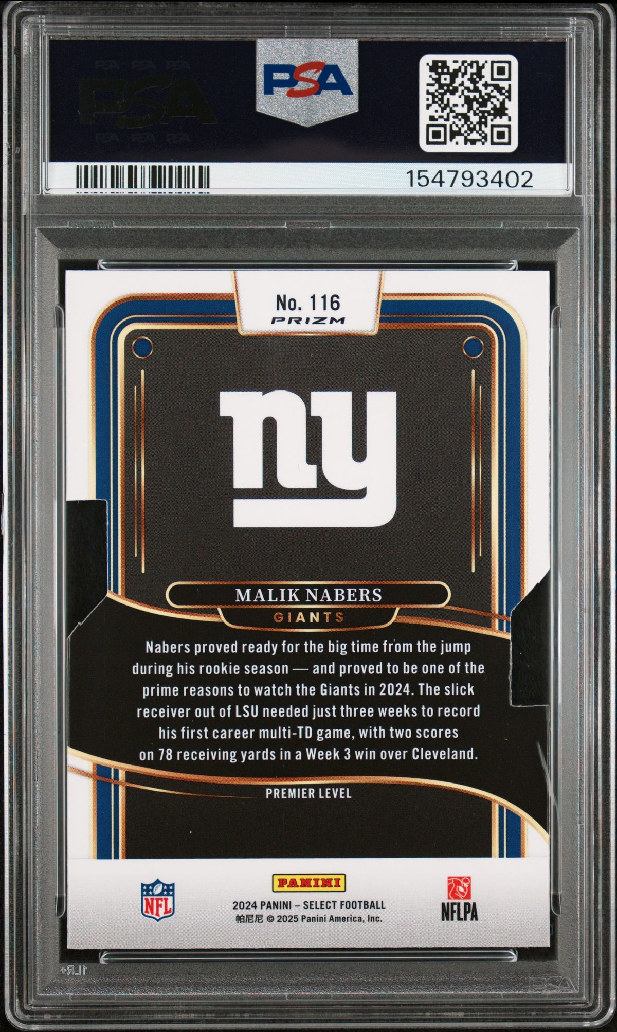 2024 Panini Select Die-Cut Silver Prizm Malik Nabers 10 PSA #116