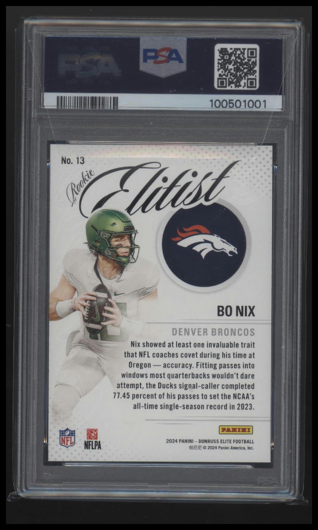 2024 Panini Donruss Elite Rookie Elitist Bo Nix 10 PSA #13