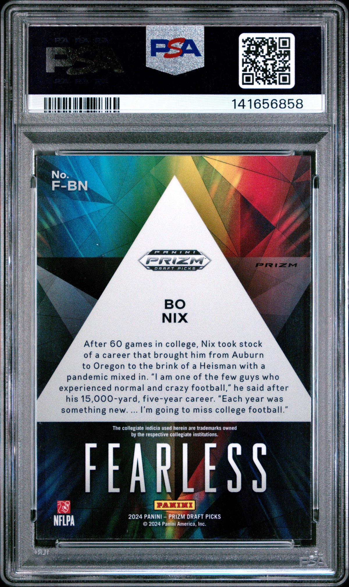 2024 Panini Prizm Draft Picks Fearless Fearless-Green Prizm Bo Nix 10 PSA #FBN