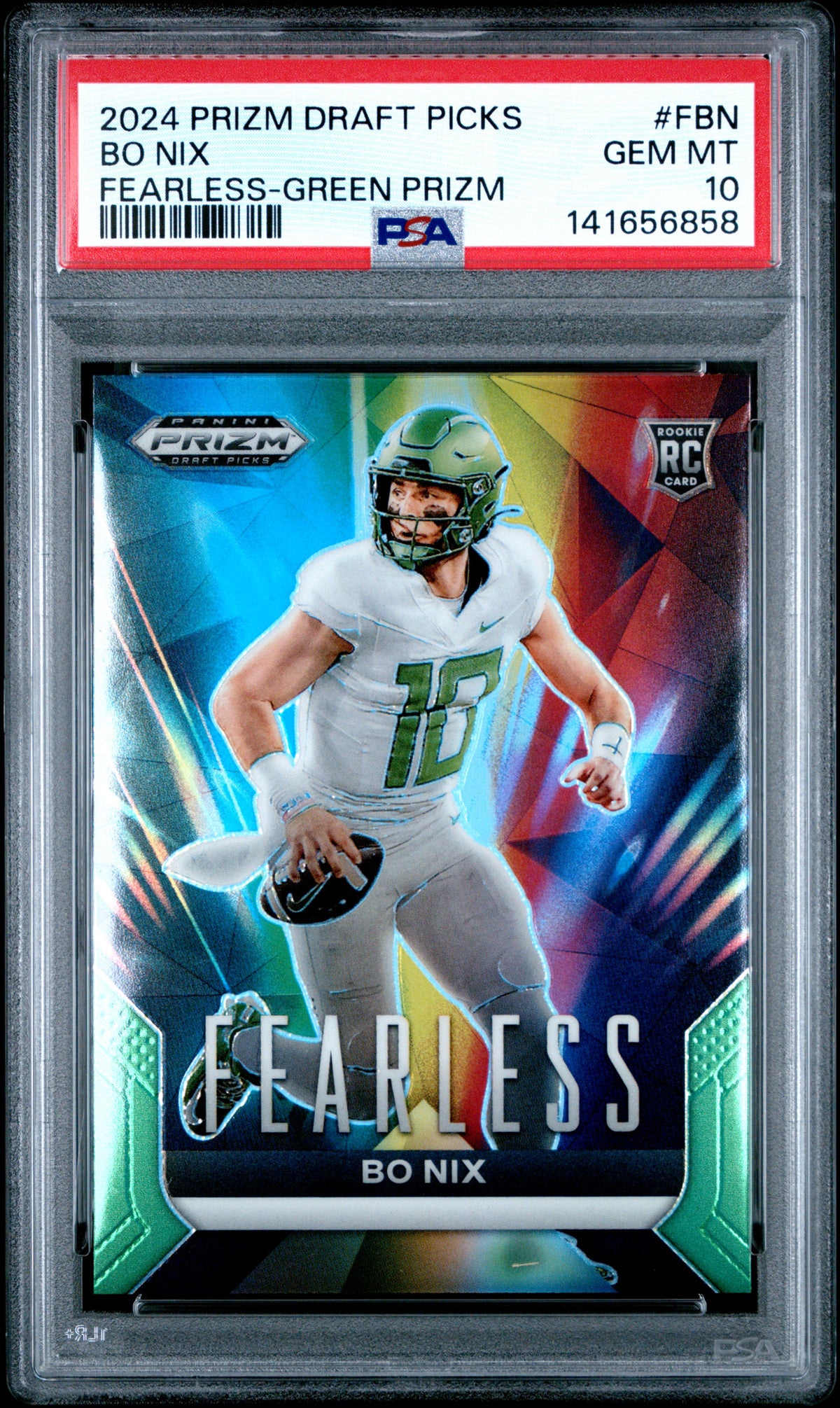 2024 Panini Prizm Draft Picks Fearless Fearless-Green Prizm Bo Nix 10 PSA #FBN