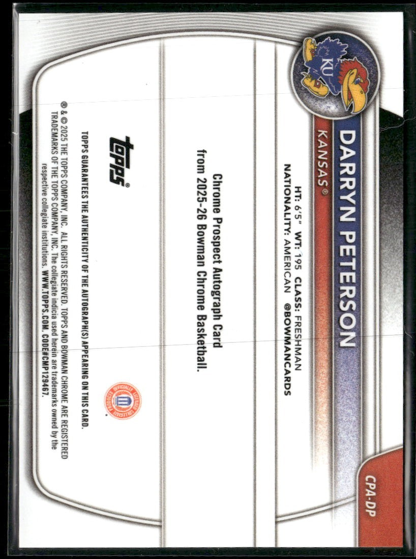 2025-26 Bowman Chrome Prospect Auto Black Geometric Darryn Peterson #/10 #CPA-DP