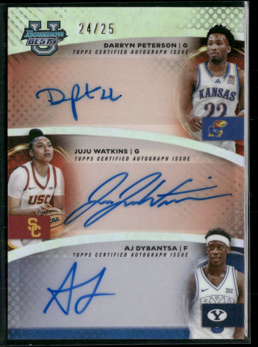 2025-26 Bowman's Best University Triple Autographs Juju Watkins / AJ Dybantsa / Darryn Peterson #/25 AU #TRA-DP