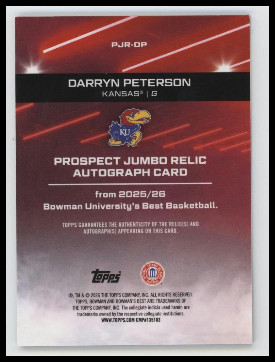2025-26 Bowman's Best Prospect Auto Relic Gold #/50 Darryn Peterson #PJR-DP