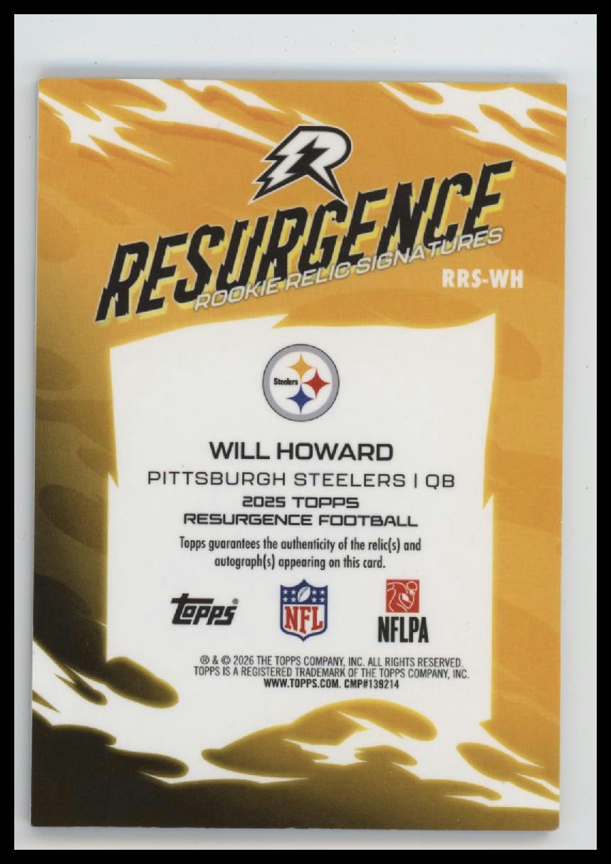 2025 Topps Resurgence Rookie Relic Auto Teal Surge Will Howard AU #RRS-WH