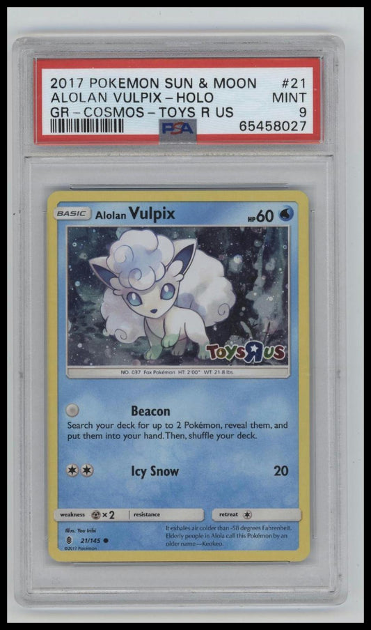 2017 Pokemon Sun & Moon Guardians Rising Toys R Us Alolan Vulpix-Holo 9 PSA #21