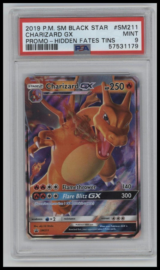 2019 Pokemon Black Star Promo Hidden Fates Tins Charizard Gx 9 PSA #SM211