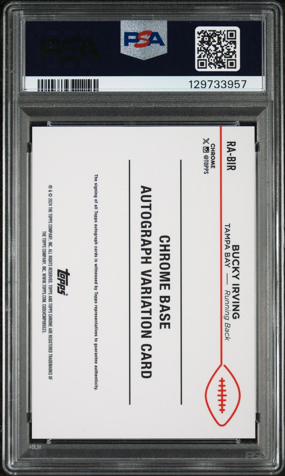 2024 Topps Chrome Rookie Autographs Variations Blue Ref Bucky Irving 9 PSA RABIR