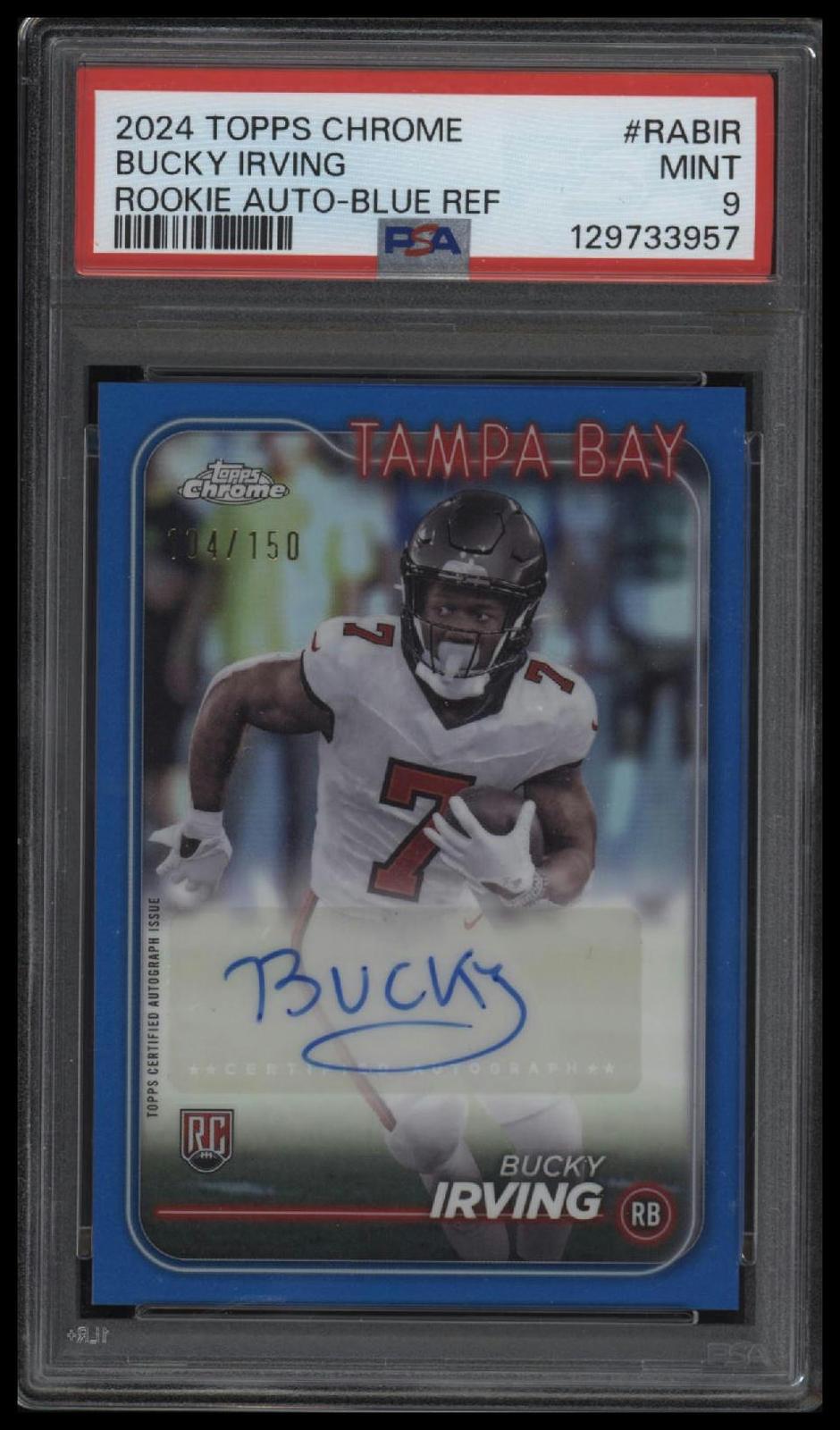 2024 Topps Chrome Rookie Autographs Variations Blue Ref Bucky Irving 9 PSA RABIR