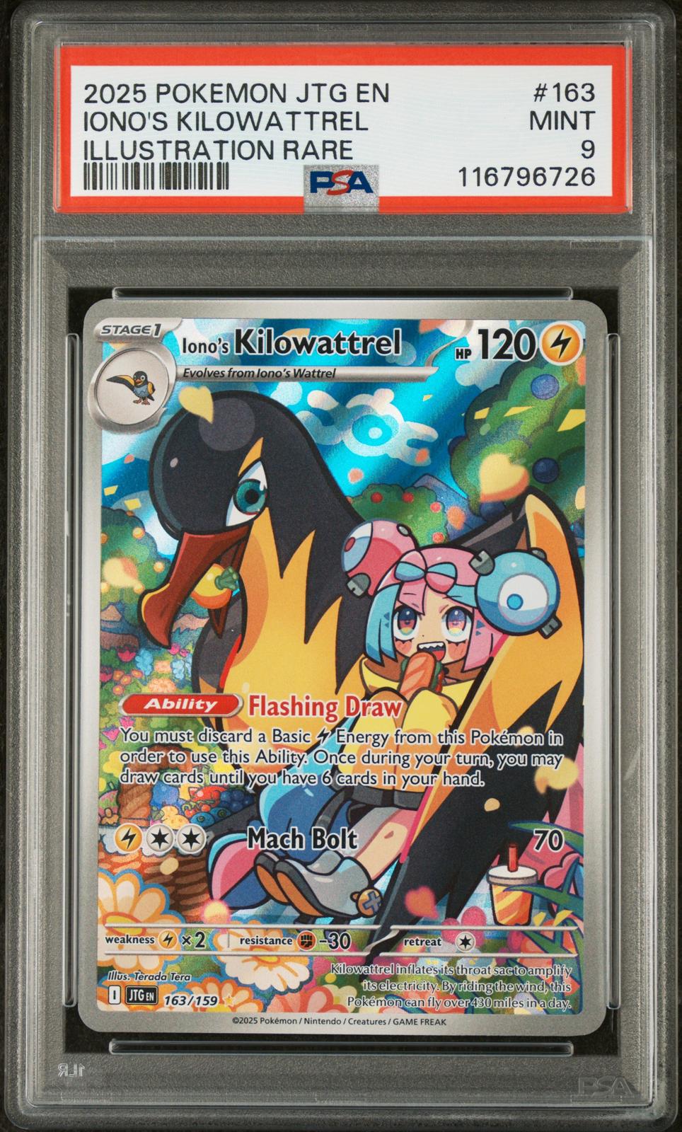 2025 Pokemon Journey Together Illustration Rare Iono'S Kilowattrel 9 PSA #163