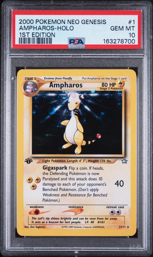 2000 Pokemon Neo Genesis 1st Edition Ampharos-Holo 10 PSA #1