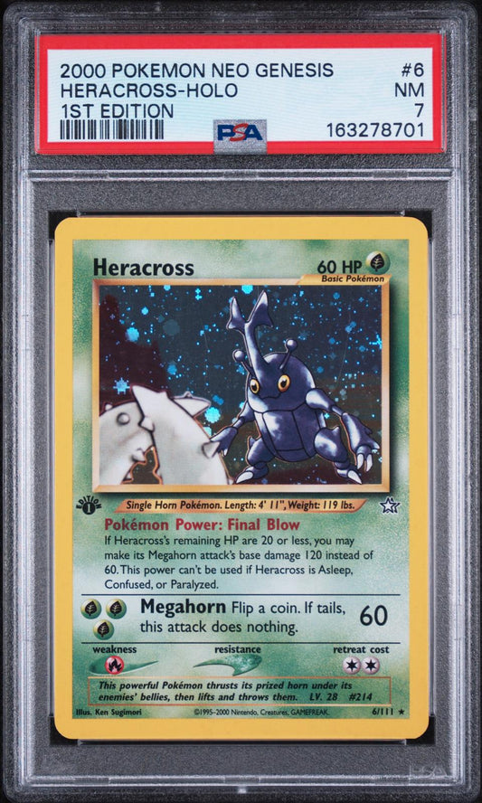2000 Pokemon Neo Genesis 1st Edition Heracross-Holo 7 PSA #6