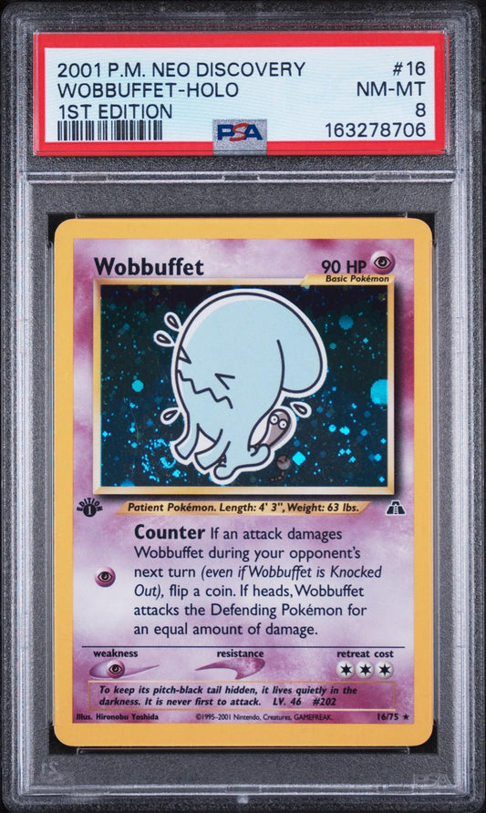 2001 Pokemon Neo Discovery 1st Edition Wobbuffet-Holo 8 PSA #16