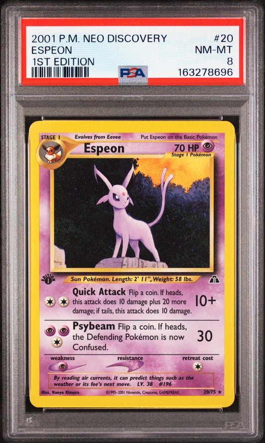 2001 Pokemon Neo Discovery 1st Edition Espeon 8 PSA #20
