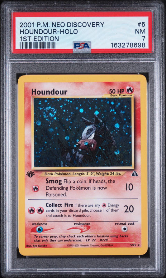 2001 Pokemon Neo Discovery 1st Edition Houndour-Holo 7 PSA #5