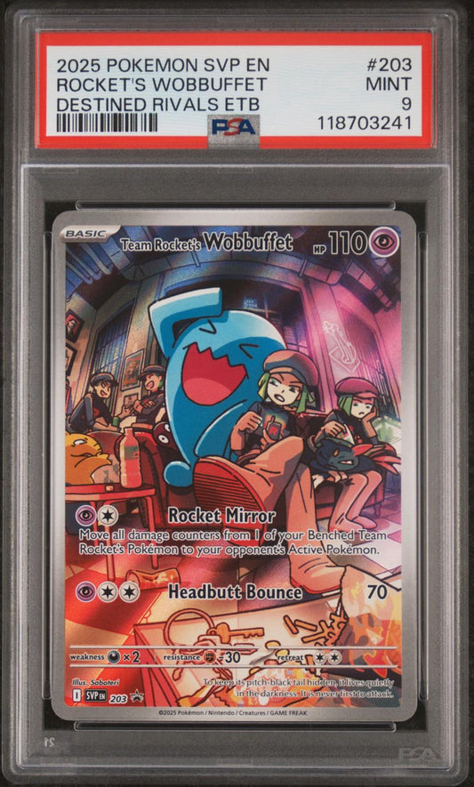 2025 Pokemon Black Star Promo Destined Rivals Etb Rocket'S Wobbuffet 9 PSA #203