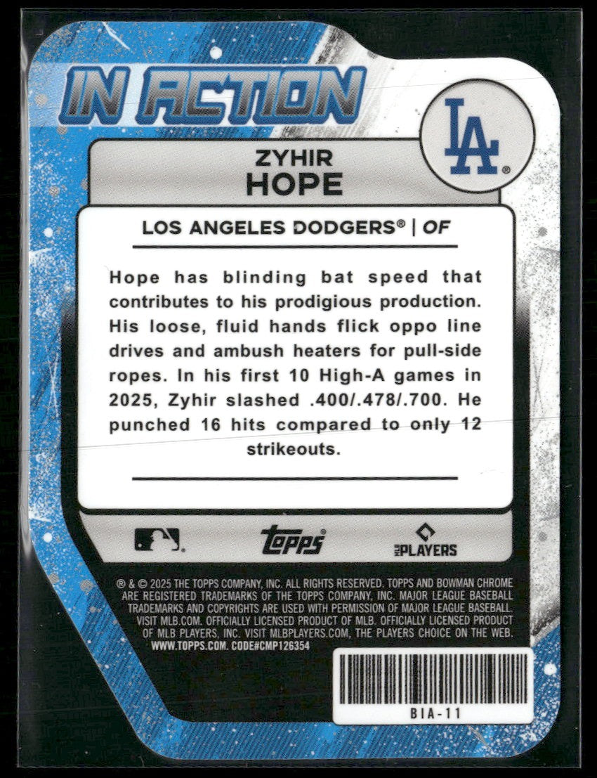 2025 Bowman Draft Bowman In Action Blue Mojo Refractor Zyhir Hope #/150 #BIA-11