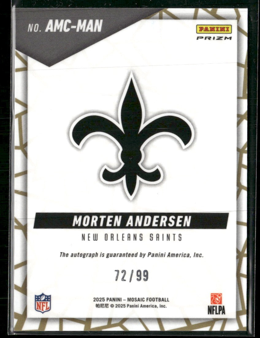 2025 Panini Mosaic Autographs Mosaic Blue Morten Andersen #/99 AU #AMC-MAN