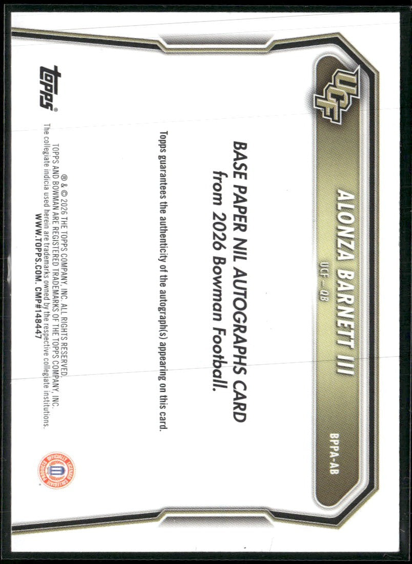 2026 Bowman Prospect Autographs Green Alonza Barnett III #/99 AU #BPPA-AB