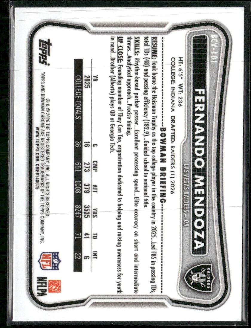 2026 Bowman Chrome Fernando Mendoza #BCV-101