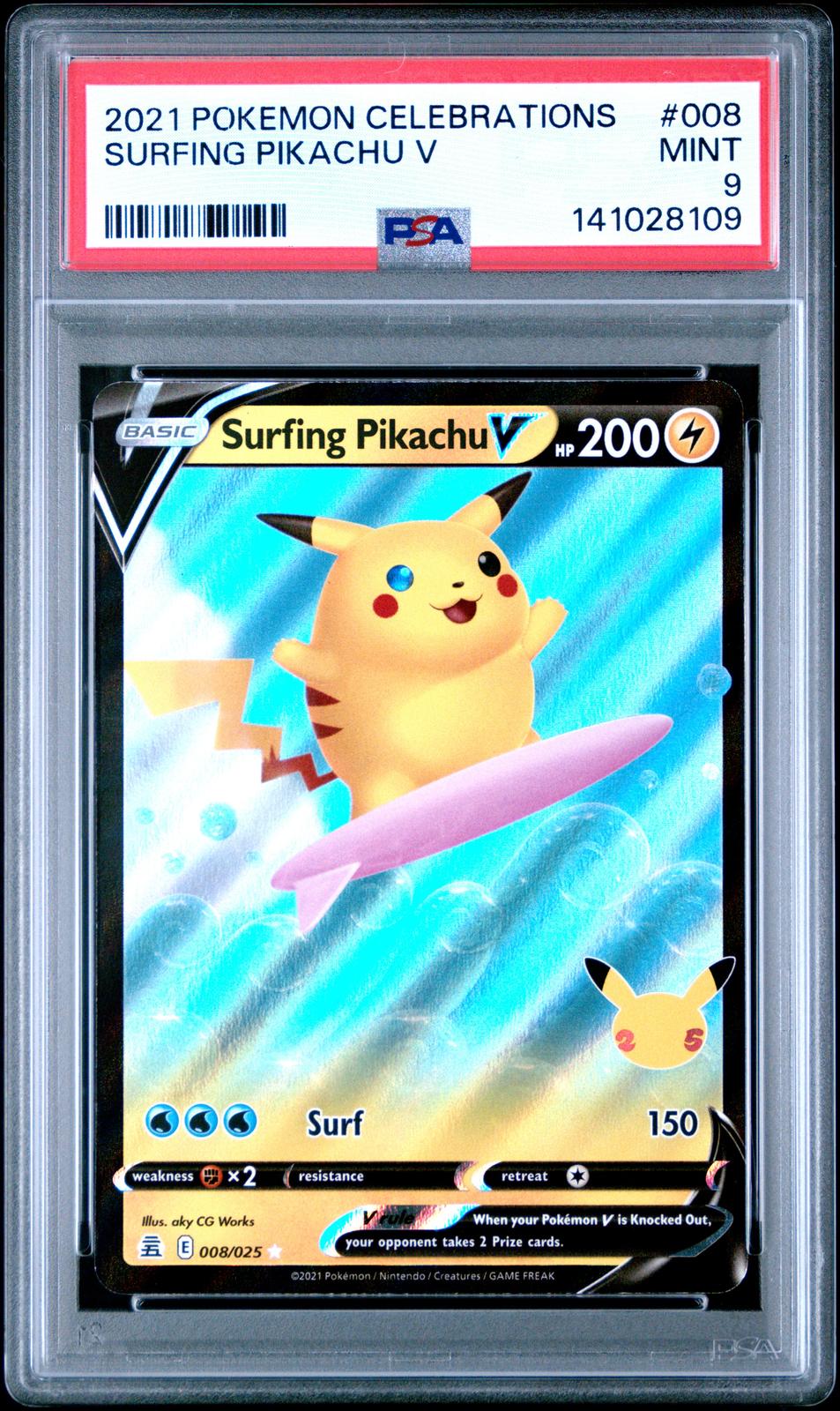 2021 Pokemon Celebrations Surfing Pikachu V 9 PSA #008
