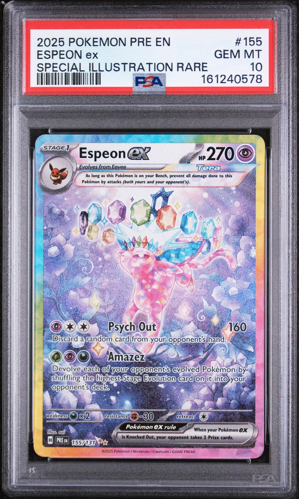 2025 Pokemon Prismatic Evolution Special Illustration Rare Espeon Ex 10 PSA #155
