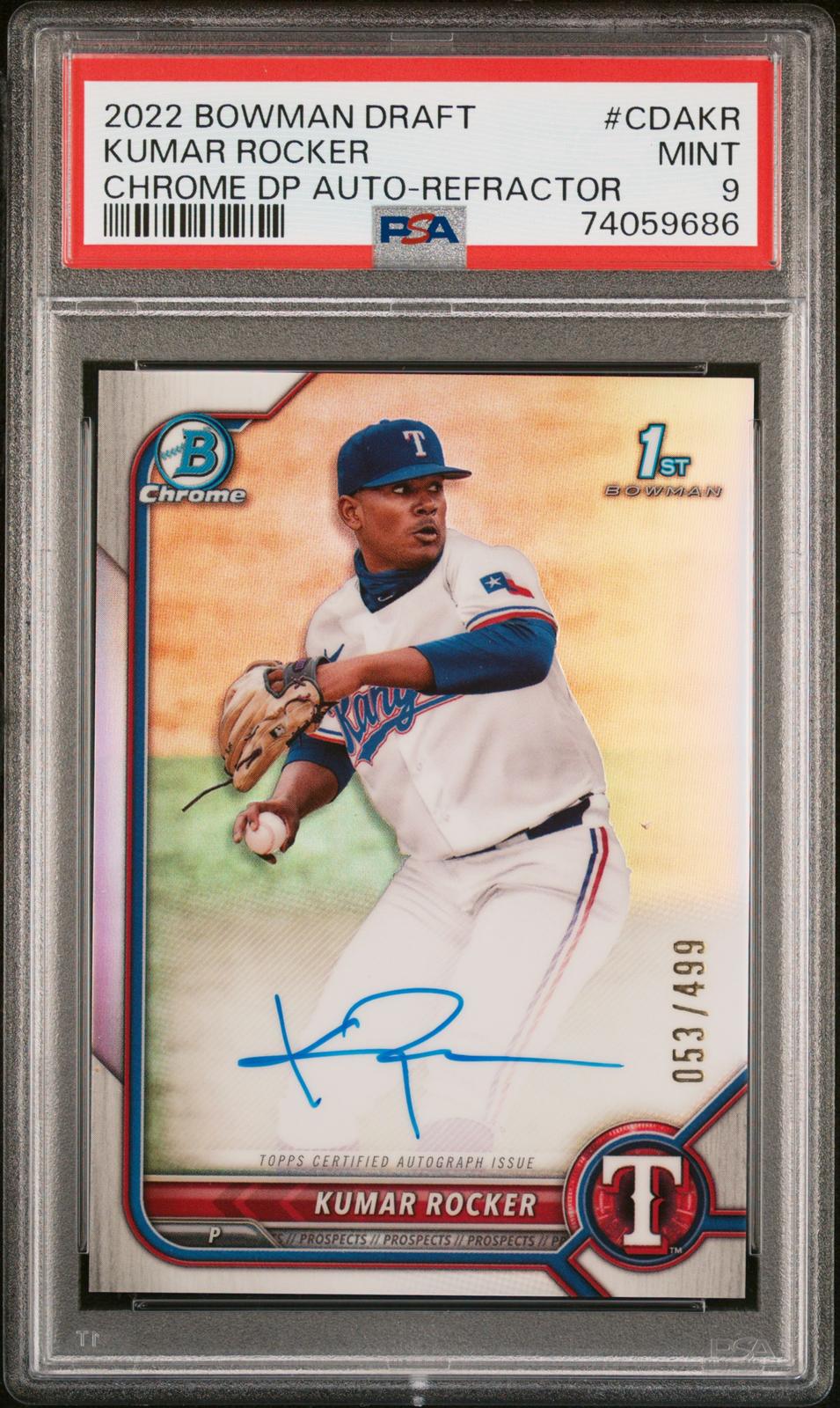 2022 Bowman Draft Chrome Draft Pick Auto Refractor Kumar Rocker 9 PSA #CDAKR