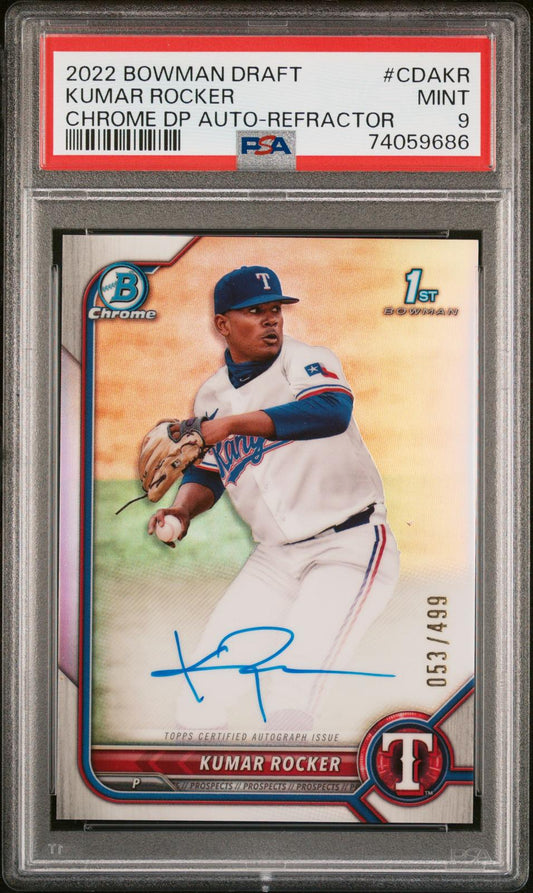 2022 Bowman Draft Chrome Draft Pick Auto Refractor Kumar Rocker 9 PSA #CDAKR